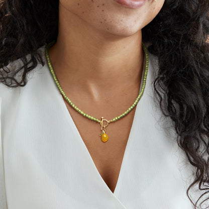 Yellow Chalcedony Lemon Charm With Chrome Diopsides in 18kt Gold Over Sterling