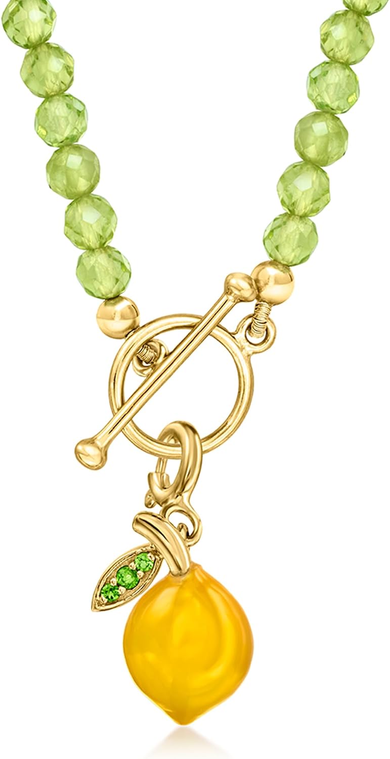 Yellow Chalcedony Lemon Charm With Chrome Diopsides in 18kt Gold Over Sterling