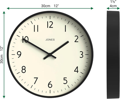 ® Studio Clock | Modern Round wall Clock | 12" | Yellow | Easy to Read Numbers | Versatile Design for Kitchen, Living Room or Office