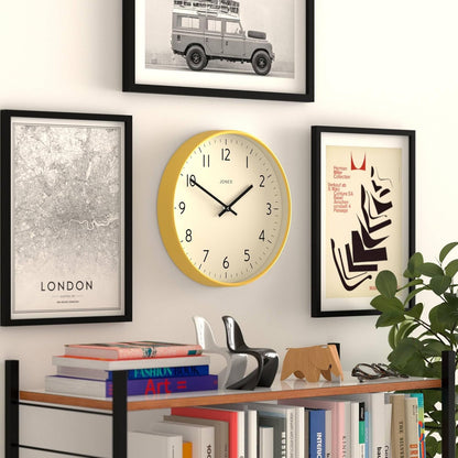 ® Studio Clock | Modern Round wall Clock | 12" | Yellow | Easy to Read Numbers | Versatile Design for Kitchen, Living Room or Office