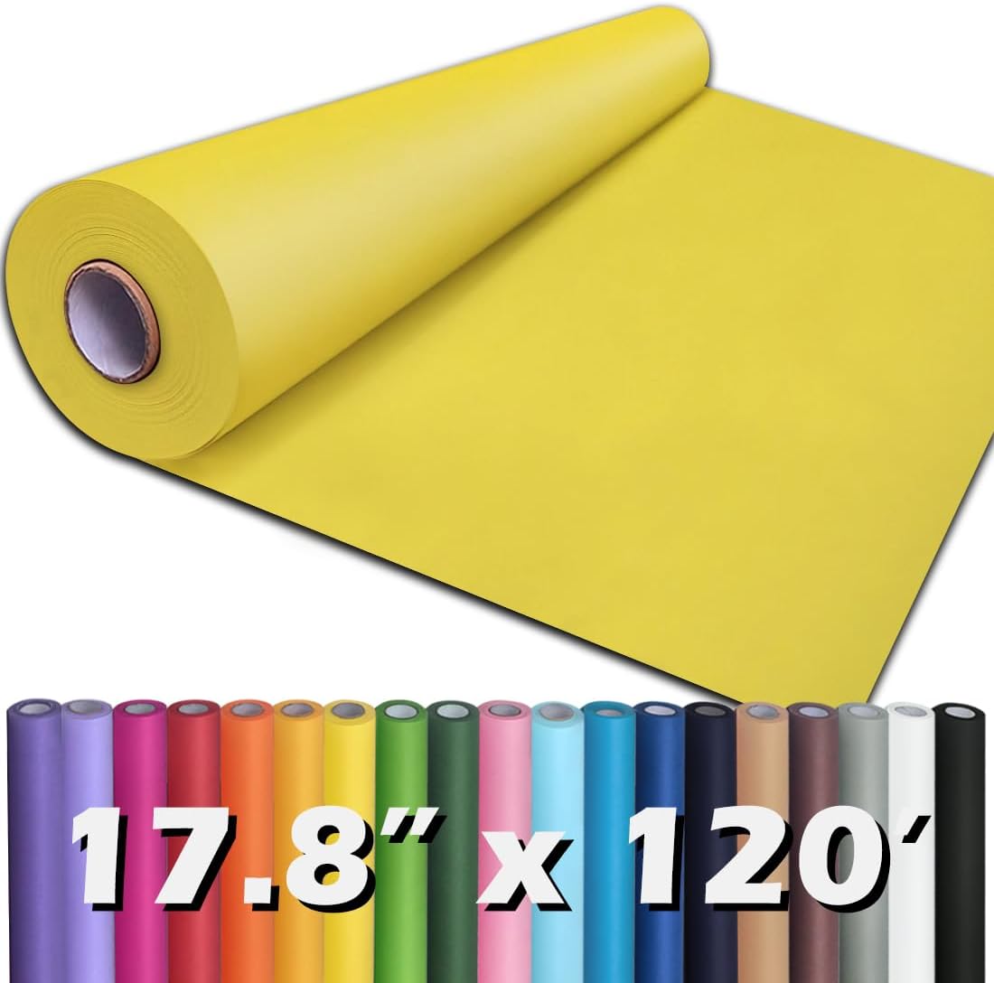 17.8" x 1,440" (120') Lemon Yellow Kraft Paper Roll for Craft Bulletin Board Paper Art Table Covering Crafting Gift Wrapping Bouquet Packing Parcel 80GSM (Lemon Yellow, 17.8" x 120')