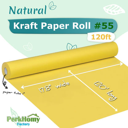 17.8" x 1,440" (120') Lemon Yellow Kraft Paper Roll for Craft Bulletin Board Paper Art Table Covering Crafting Gift Wrapping Bouquet Packing Parcel 80GSM (Lemon Yellow, 17.8" x 120')