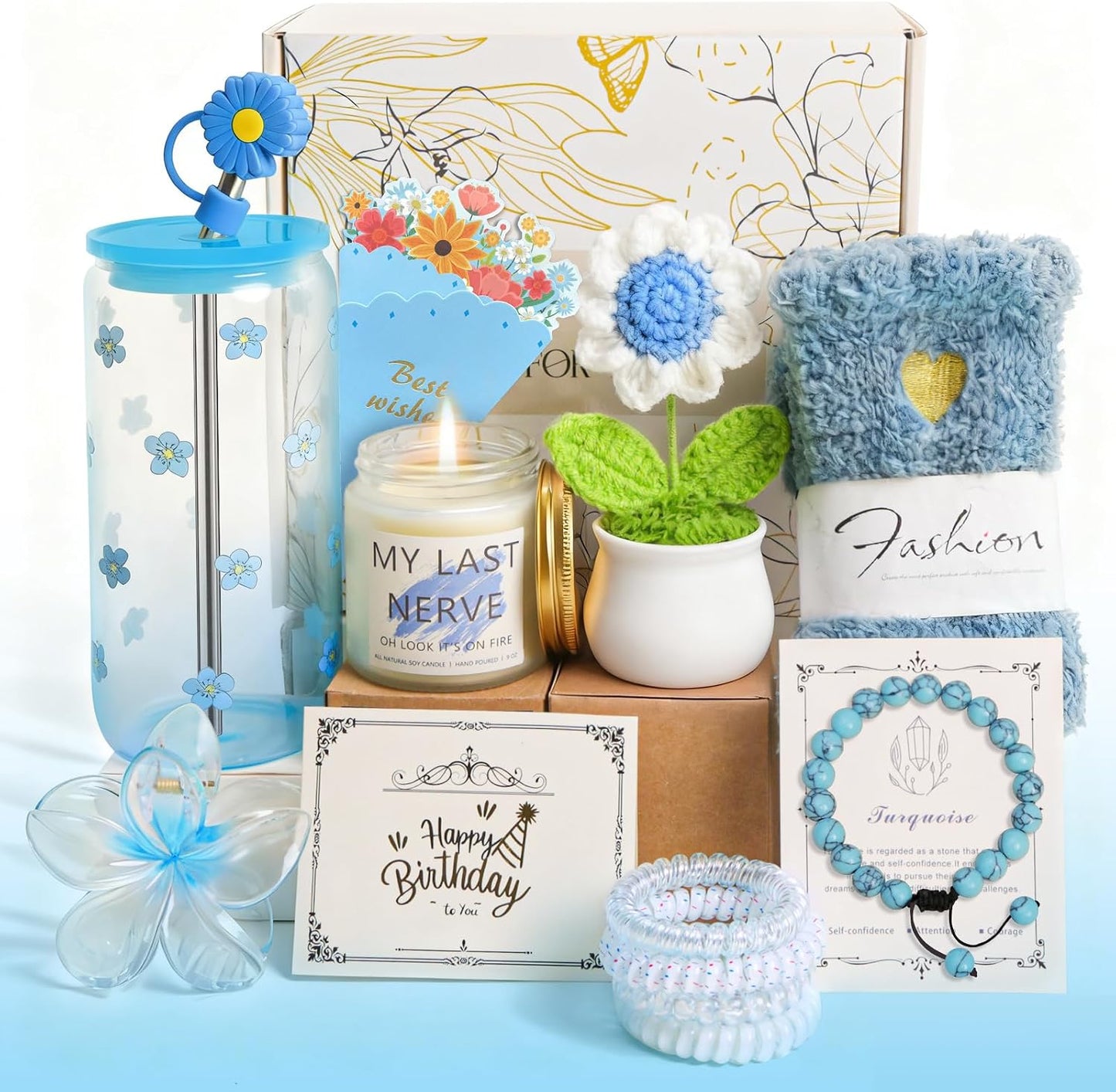 Birthday Gifts for Women Teen Girls, Unique Happy Graduation Gift Baskets for Her, Thank You Teacher Self Care Get Well Present Set, 14pcs Cute Daisy Box for Friend SisterGirlfriend Coworker(Yellow)
