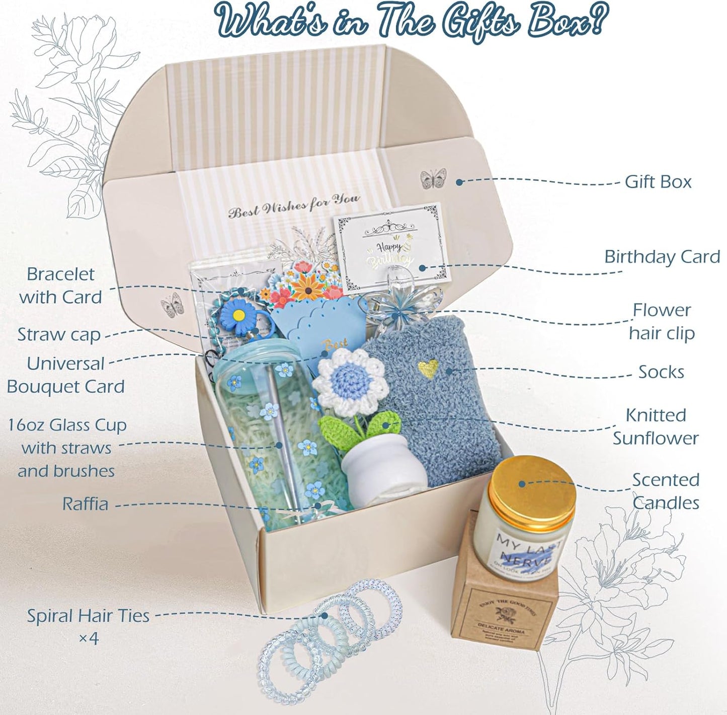 Birthday Gifts for Women Teen Girls, Unique Happy Graduation Gift Baskets for Her, Thank You Teacher Self Care Get Well Present Set, 14pcs Cute Daisy Box for Friend SisterGirlfriend Coworker(Yellow)