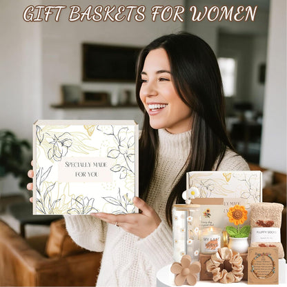 Birthday Gifts for Women Teen Girls, Unique Happy Graduation Gift Baskets for Her, Thank You Teacher Self Care Get Well Present Set, 14pcs Cute Daisy Box for Friend SisterGirlfriend Coworker(Yellow)