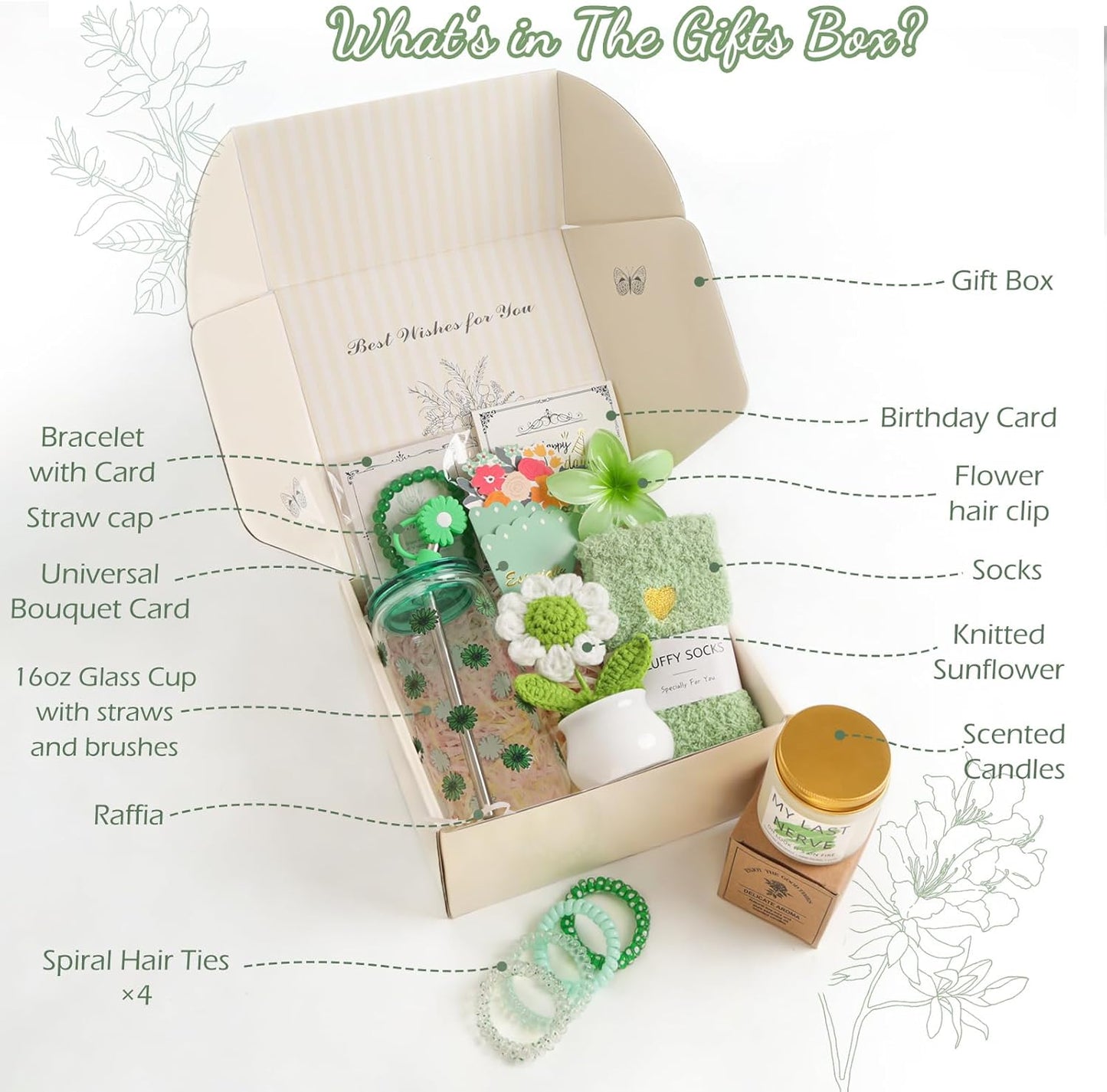 Birthday Gifts for Women Teen Girls, Unique Happy Graduation Gift Baskets for Her, Thank You Teacher Self Care Get Well Present Set, 14pcs Cute Daisy Box for Friend SisterGirlfriend Coworker(Yellow)
