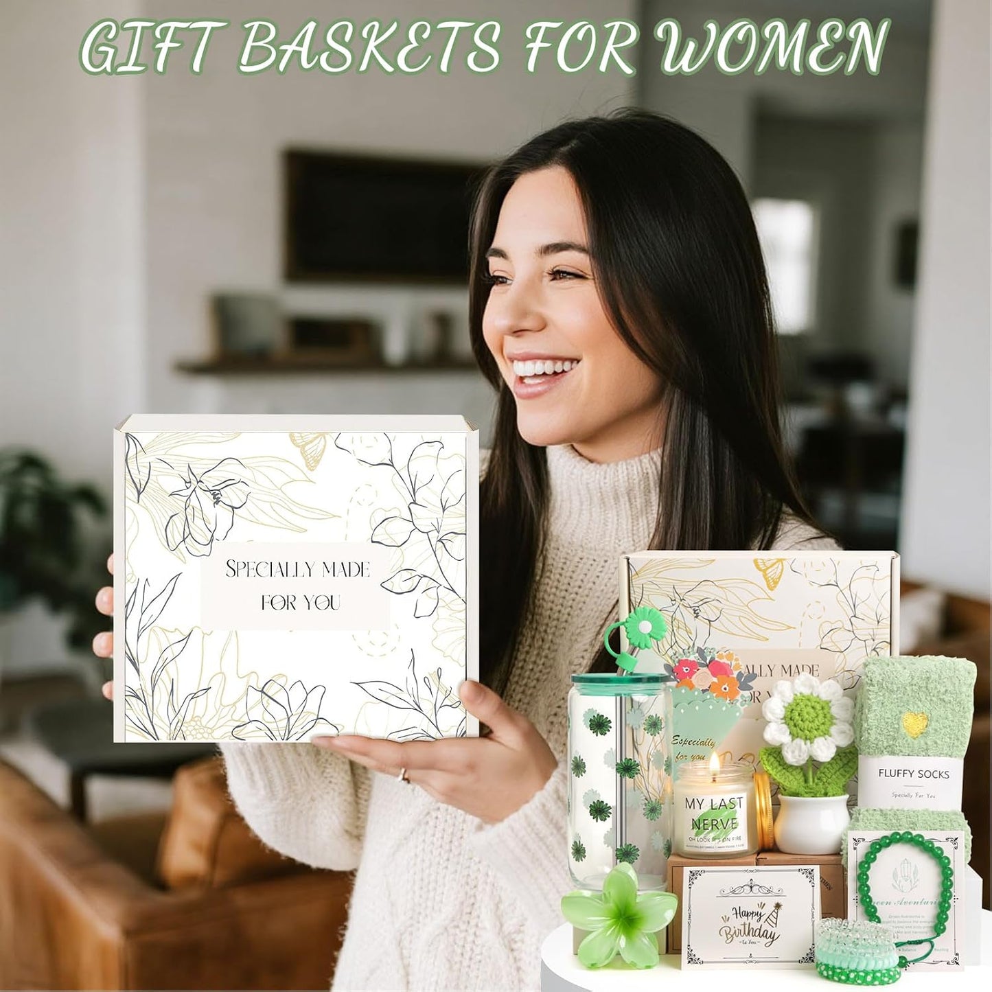 Birthday Gifts for Women Teen Girls, Unique Happy Graduation Gift Baskets for Her, Thank You Teacher Self Care Get Well Present Set, 14pcs Cute Daisy Box for Friend SisterGirlfriend Coworker(Yellow)