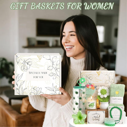 Birthday Gifts for Women Teen Girls, Unique Happy Graduation Gift Baskets for Her, Thank You Teacher Self Care Get Well Present Set, 14pcs Cute Daisy Box for Friend SisterGirlfriend Coworker(Yellow)