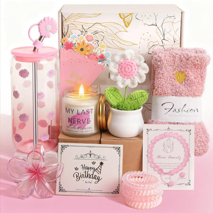 Birthday Gifts for Women Teen Girls, Unique Happy Graduation Gift Baskets for Her, Thank You Teacher Self Care Get Well Present Set, 14pcs Cute Daisy Box for Friend SisterGirlfriend Coworker(Yellow)