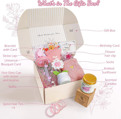 Birthday Gifts for Women Teen Girls, Unique Happy Graduation Gift Baskets for Her, Thank You Teacher Self Care Get Well Present Set, 14pcs Cute Daisy Box for Friend SisterGirlfriend Coworker(Yellow)