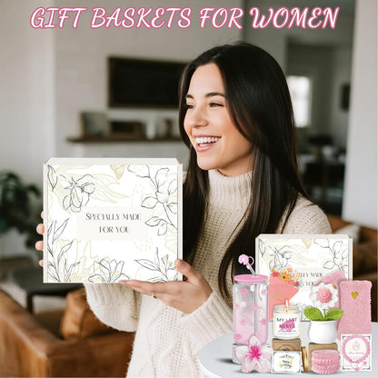 Birthday Gifts for Women Teen Girls, Unique Happy Graduation Gift Baskets for Her, Thank You Teacher Self Care Get Well Present Set, 14pcs Cute Daisy Box for Friend SisterGirlfriend Coworker(Yellow)