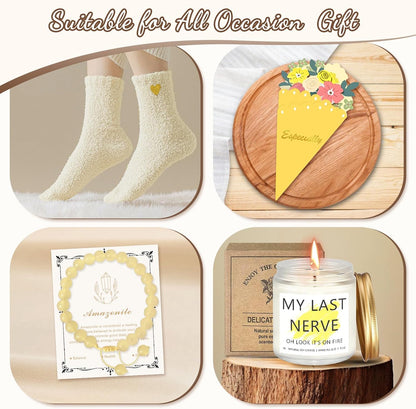 Birthday Gifts for Women Teen Girls, Unique Happy Graduation Gift Baskets for Her, Thank You Teacher Self Care Get Well Present Set, 14pcs Cute Daisy Box for Friend SisterGirlfriend Coworker(Yellow)