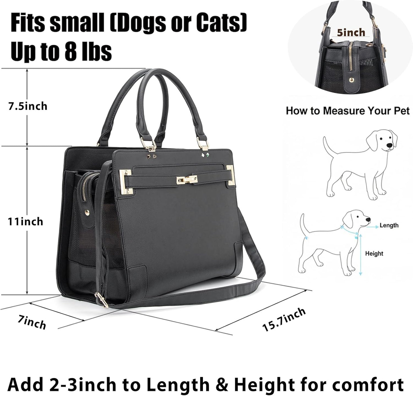 Fashion Pet Carrier Dog Cat Carrier Purse Soft-Sided Leather Handbag Pet Tote Bag for Small Dogs Puppy and Cats TSA Airline Approved (Beige)