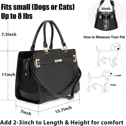 Fashion Pet Carrier Dog Cat Carrier Purse Soft-Sided Leather Handbag Pet Tote Bag for Small Dogs Puppy and Cats TSA Airline Approved (Beige)