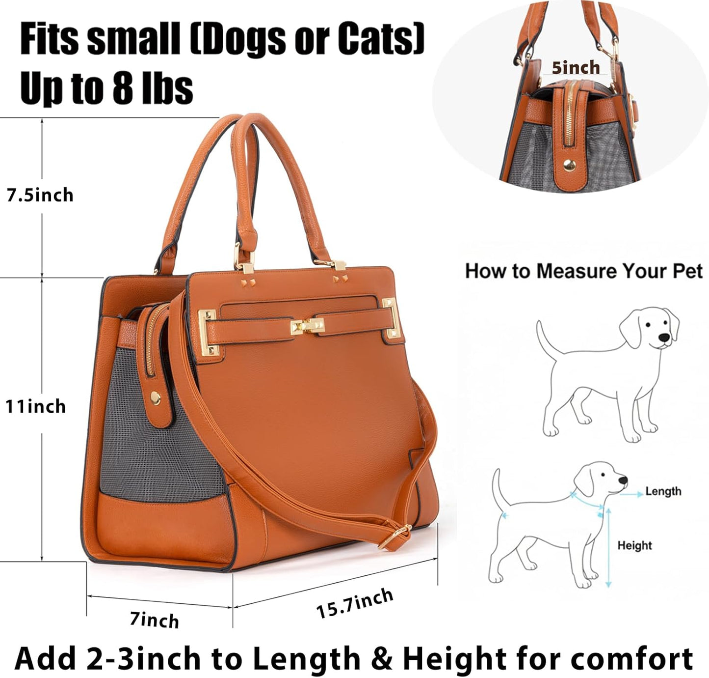 Fashion Pet Carrier Dog Cat Carrier Purse Soft-Sided Leather Handbag Pet Tote Bag for Small Dogs Puppy and Cats TSA Airline Approved (Beige)