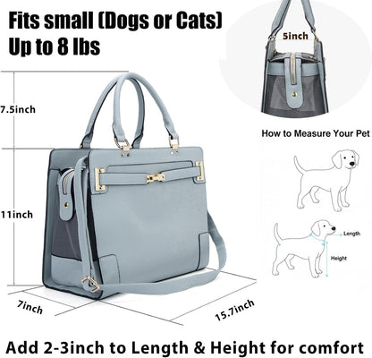 Fashion Pet Carrier Dog Cat Carrier Purse Soft-Sided Leather Handbag Pet Tote Bag for Small Dogs Puppy and Cats TSA Airline Approved (Beige)