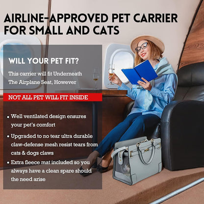 Fashion Pet Carrier Dog Cat Carrier Purse Soft-Sided Leather Handbag Pet Tote Bag for Small Dogs Puppy and Cats TSA Airline Approved (Beige)