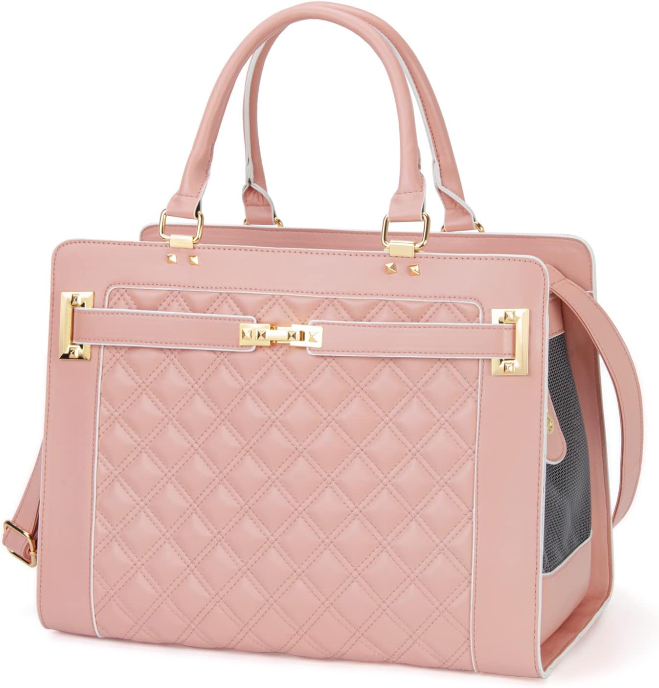 Fashion Pet Carrier Dog Cat Carrier Purse Soft-Sided Leather Handbag Pet Tote Bag for Small Dogs Puppy and Cats TSA Airline Approved (Beige)