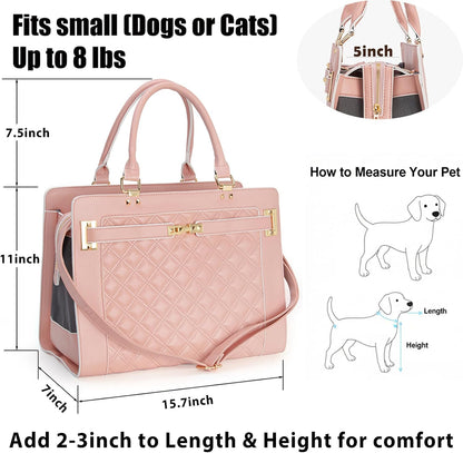 Fashion Pet Carrier Dog Cat Carrier Purse Soft-Sided Leather Handbag Pet Tote Bag for Small Dogs Puppy and Cats TSA Airline Approved (Beige)