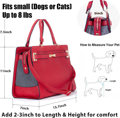 Fashion Pet Carrier Dog Cat Carrier Purse Soft-Sided Leather Handbag Pet Tote Bag for Small Dogs Puppy and Cats TSA Airline Approved (Beige)