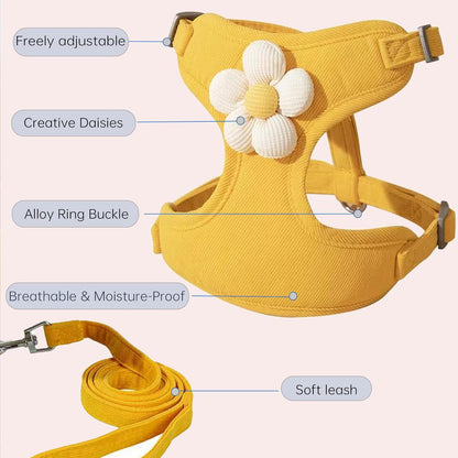 Lovely Daisy Small Dog Harness Vest for Pet Dog Walking Selfish Daily-wear | Lovely Cute Harness Vest Selfish Socializing Treat Camp