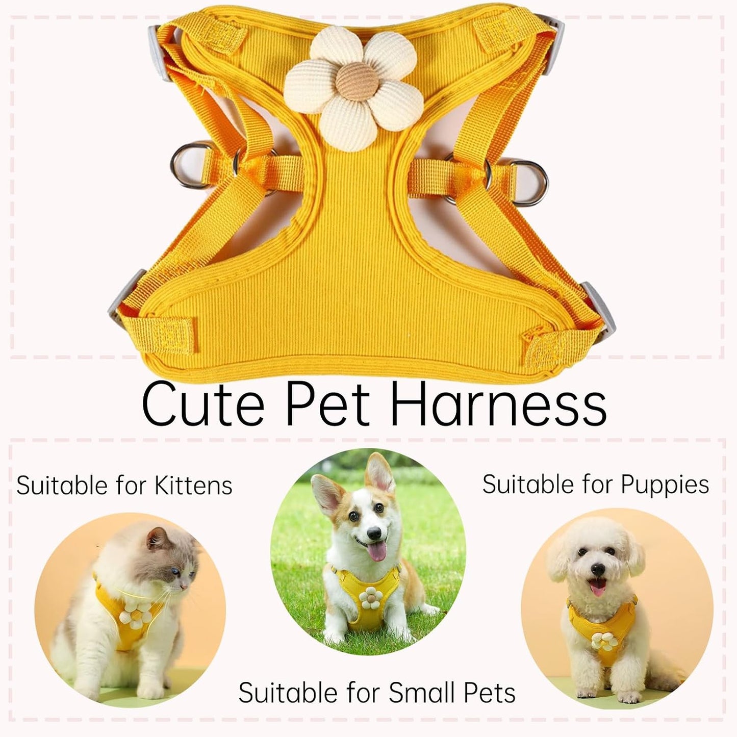 Lovely Daisy Small Dog Harness Vest for Pet Dog Walking Selfish Daily-wear | Lovely Cute Harness Vest Selfish Socializing Treat Camp