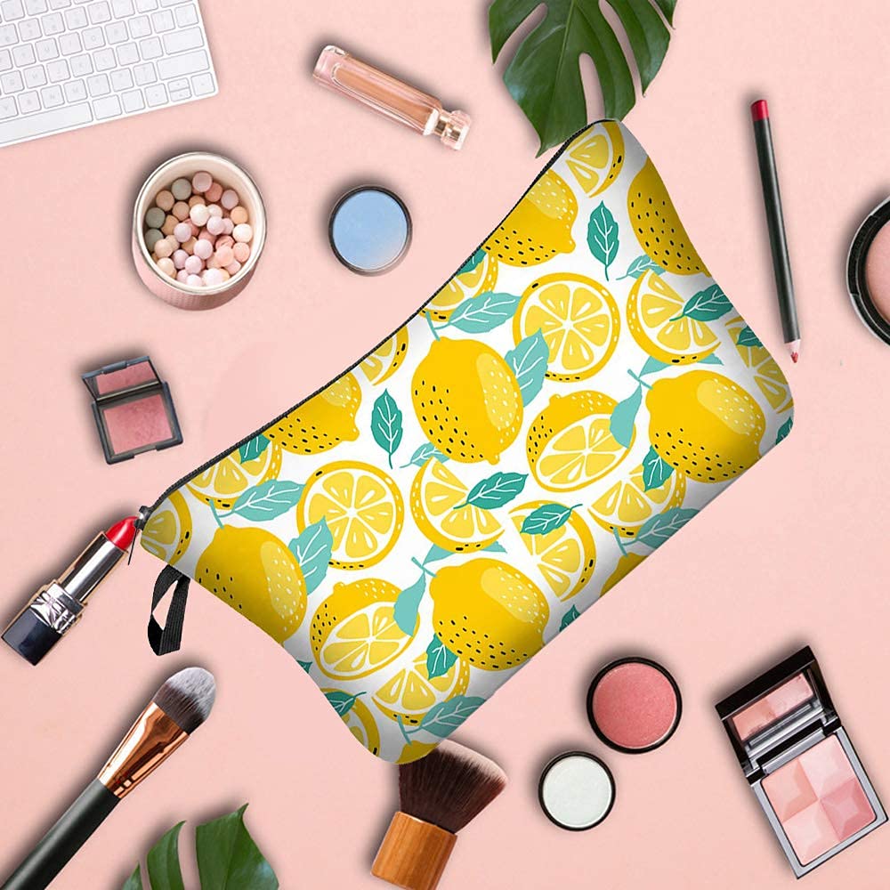 Makeup Bag Lemon Travel Small Portable Cosmetic Organizer Pouch for Women Girls Zipper Waterproof Clutch Toiletry Storage Purse