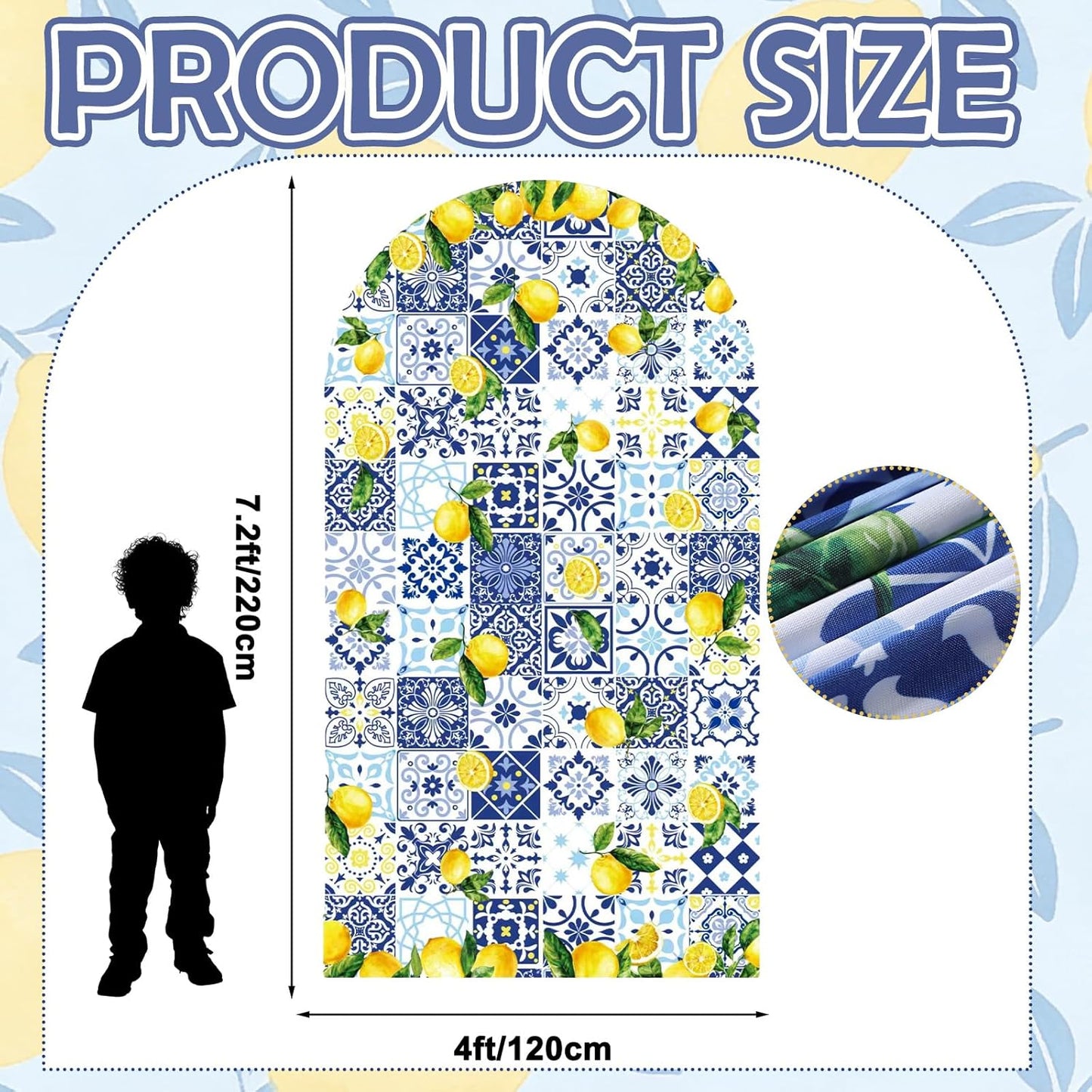 Blue Tiles Lemon Decor 7.2ft Amalfi Coast Lemon Arch Cover Spring Summer Birthday Party Decorations Spandex Fitted Arch Stand Covers Round Top Blue Yellow Decor for Wedding Bridal Shower