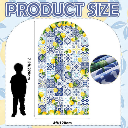 Blue Tiles Lemon Decor 7.2ft Amalfi Coast Lemon Arch Cover Spring Summer Birthday Party Decorations Spandex Fitted Arch Stand Covers Round Top Blue Yellow Decor for Wedding Bridal Shower