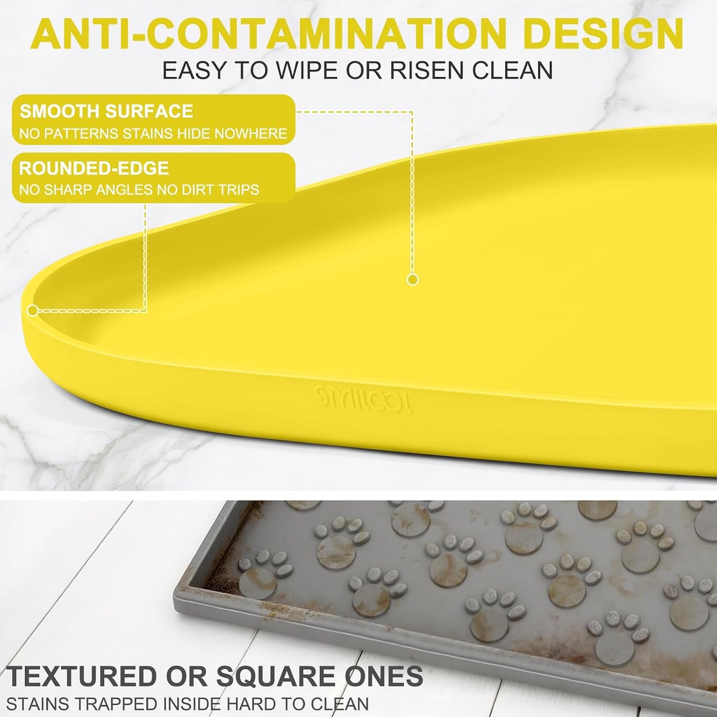 Waterproof Silicone Pet Food Mat with Raised Edge for Dog & Cat | 19" x 12" Non-Slip Pet Feeding Mats with Lip for Food & Water Bowl, Food Grade, Easy Cleaning, Light Yellow