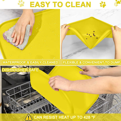 Waterproof Silicone Pet Food Mat with Raised Edge for Dog & Cat | 19" x 12" Non-Slip Pet Feeding Mats with Lip for Food & Water Bowl, Food Grade, Easy Cleaning, Light Yellow