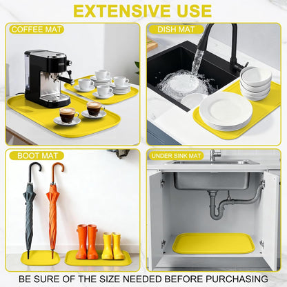 Waterproof Silicone Pet Food Mat with Raised Edge for Dog & Cat | 19" x 12" Non-Slip Pet Feeding Mats with Lip for Food & Water Bowl, Food Grade, Easy Cleaning, Light Yellow