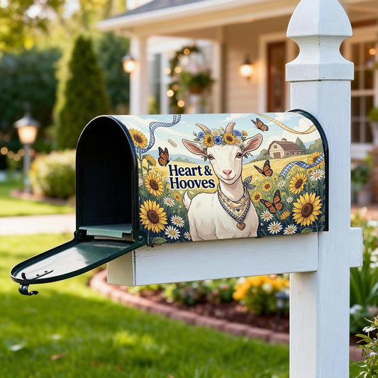 Goat Magnetic Mailbox Covers, Rustic Farmhouse Sunflower Butterfly Summer Yellow Mailbox Post Protector for Outside Yard Decor 18x21 Inch