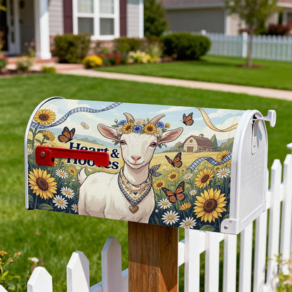 Goat Magnetic Mailbox Covers, Rustic Farmhouse Sunflower Butterfly Summer Yellow Mailbox Post Protector for Outside Yard Decor 18x21 Inch