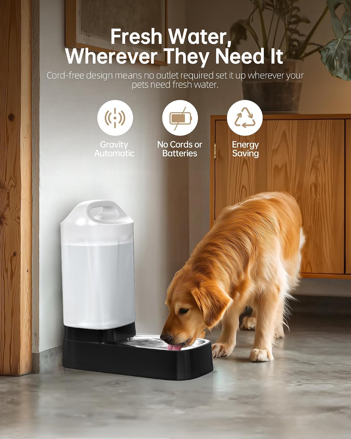 Automatic Dog Water Bowl Dispenser - 2.4 Gallon Gravity Pet Water Dispenser with 304 Stainless Steel Bowl, Dog Auto Feeders Bowls Self Waterer, Easy-Carry Handle for Large Dogs & Cats, Multi-Pet Home