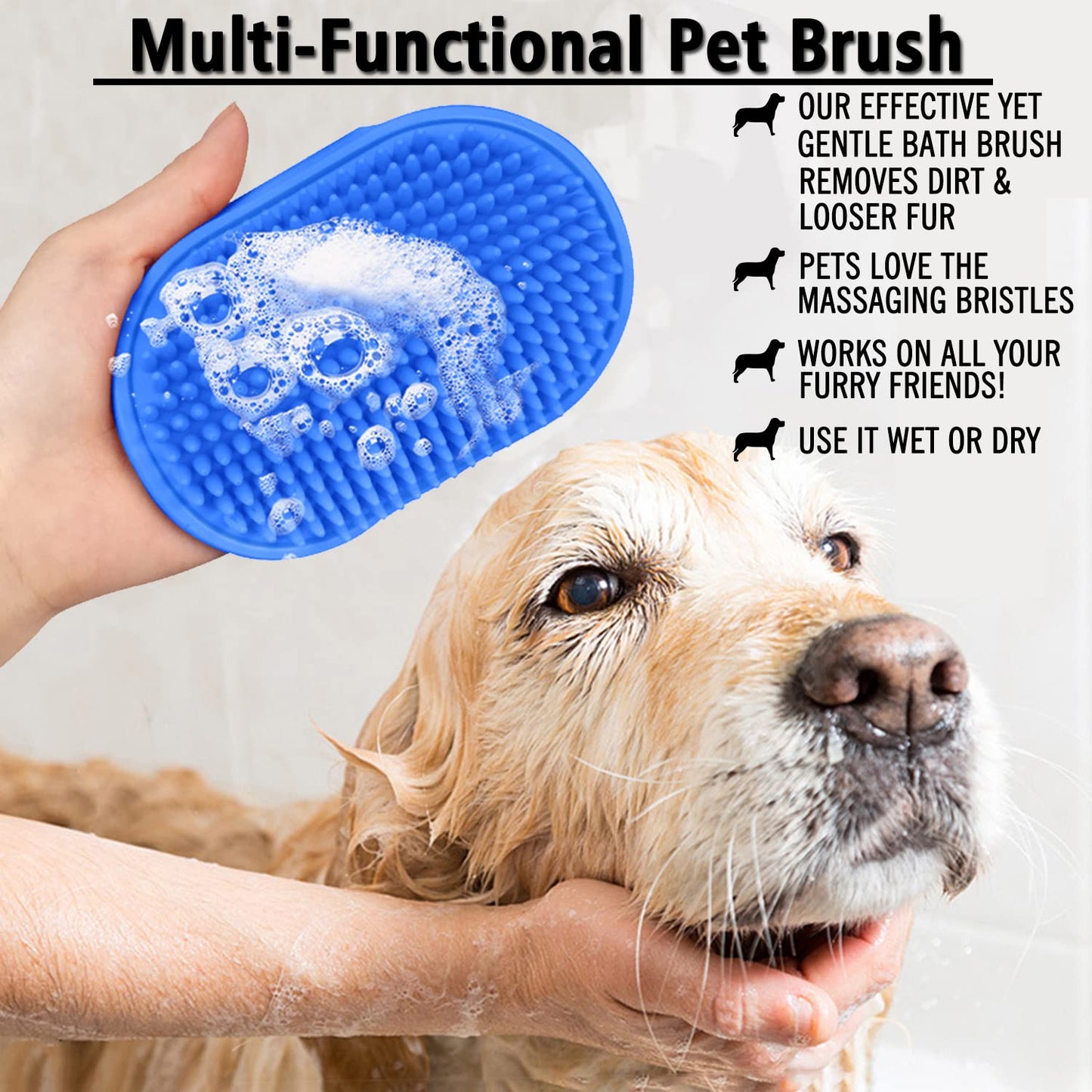 Dog Grooming Brush, Pet Shampoo Bath Brush Dog Grooming Shedding Brush Soothing Massage Rubber Comb with Adjustable Ring Handle for Long Short Haired Dogs and Cats 2pcs