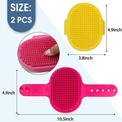 Dog Grooming Brush, Pet Shampoo Bath Brush Dog Grooming Shedding Brush Soothing Massage Rubber Comb with Adjustable Ring Handle for Long Short Haired Dogs and Cats 2pcs