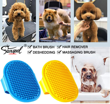 Dog Grooming Brush, Pet Shampoo Bath Brush Dog Grooming Shedding Brush Soothing Massage Rubber Comb with Adjustable Ring Handle for Long Short Haired Dogs and Cats 2pcs