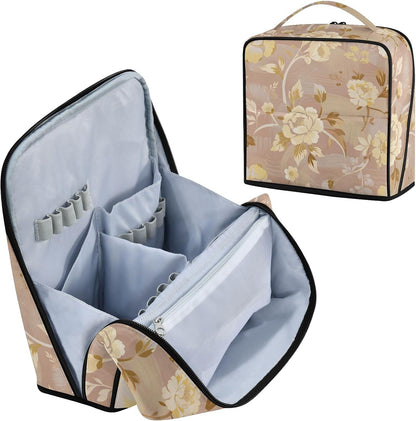 Makeup Bags with dividers Light Yellow Peony Pink Designed | Waterproof,Large Make Up Bag,Phone/Mirror Holder