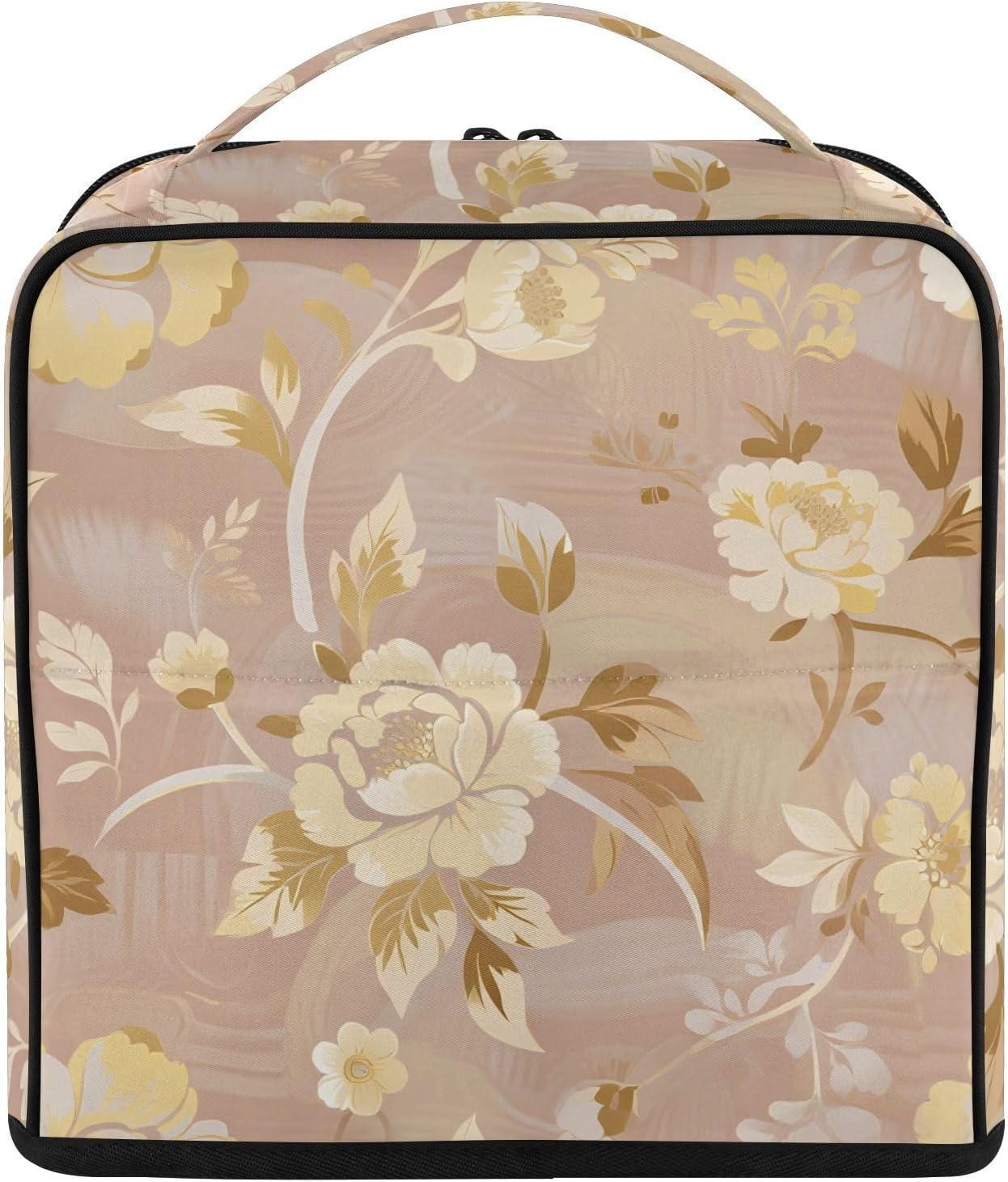 Makeup Bags with dividers Light Yellow Peony Pink Designed | Waterproof,Large Make Up Bag,Phone/Mirror Holder