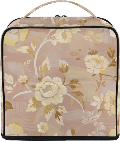 Makeup Bags with dividers Light Yellow Peony Pink Designed | Waterproof,Large Make Up Bag,Phone/Mirror Holder
