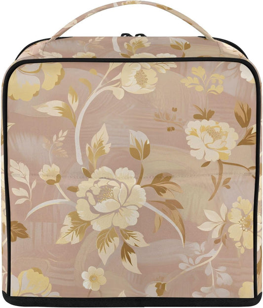 Makeup Bags with dividers Light Yellow Peony Pink Designed | Waterproof,Large Make Up Bag,Phone/Mirror Holder