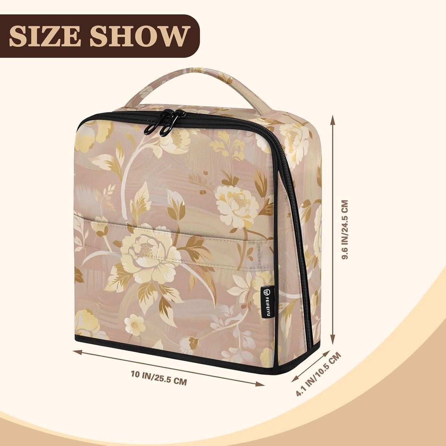 Makeup Bags with dividers Light Yellow Peony Pink Designed | Waterproof,Large Make Up Bag,Phone/Mirror Holder