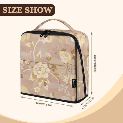 Makeup Bags with dividers Light Yellow Peony Pink Designed | Waterproof,Large Make Up Bag,Phone/Mirror Holder