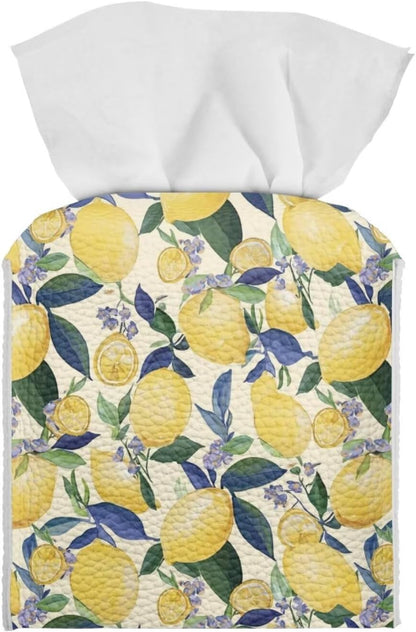 Lemon Facial Paper Organizer Home Decorations Waterproof Reusable PU Leather Tissue Box Holder Rectangular Universal Fit Most Size Easy to Clean