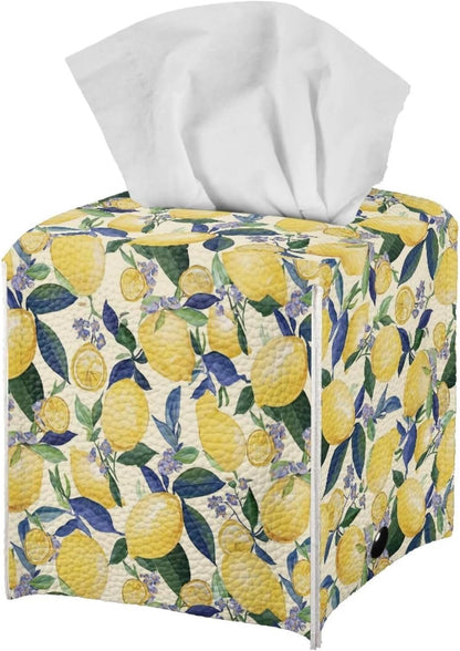 Lemon Facial Paper Organizer Home Decorations Waterproof Reusable PU Leather Tissue Box Holder Rectangular Universal Fit Most Size Easy to Clean