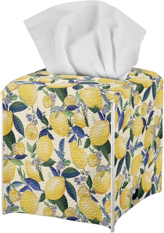 Lemon Facial Paper Organizer Home Decorations Waterproof Reusable PU Leather Tissue Box Holder Rectangular Universal Fit Most Size Easy to Clean