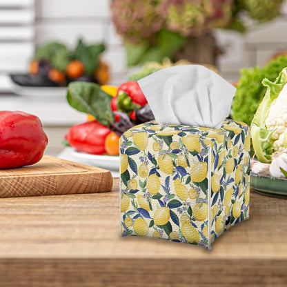 Lemon Facial Paper Organizer Home Decorations Waterproof Reusable PU Leather Tissue Box Holder Rectangular Universal Fit Most Size Easy to Clean