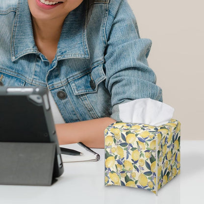 Lemon Facial Paper Organizer Home Decorations Waterproof Reusable PU Leather Tissue Box Holder Rectangular Universal Fit Most Size Easy to Clean