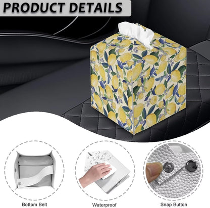 Lemon Facial Paper Organizer Home Decorations Waterproof Reusable PU Leather Tissue Box Holder Rectangular Universal Fit Most Size Easy to Clean